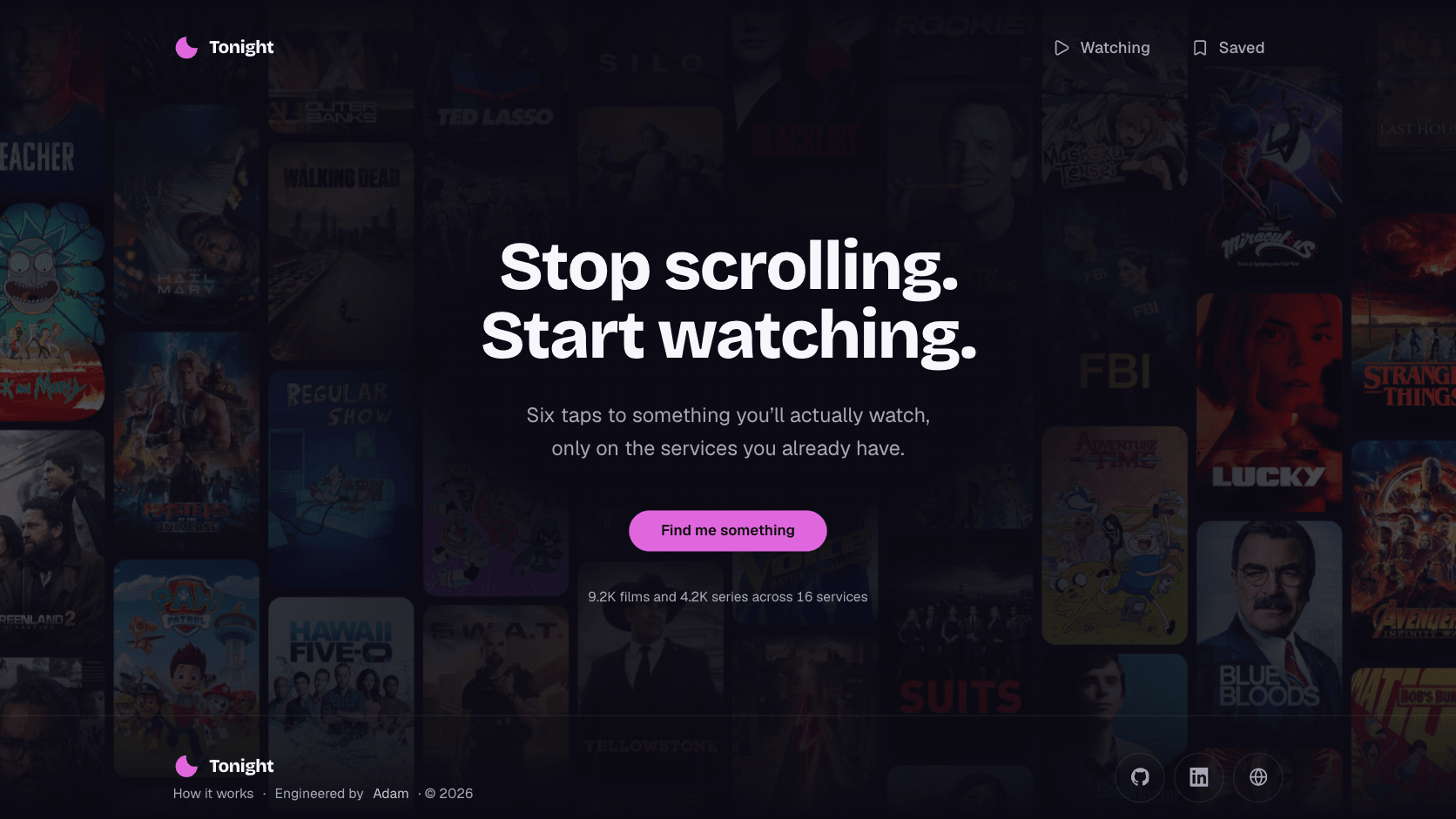 Screenshot of the Tonight interface